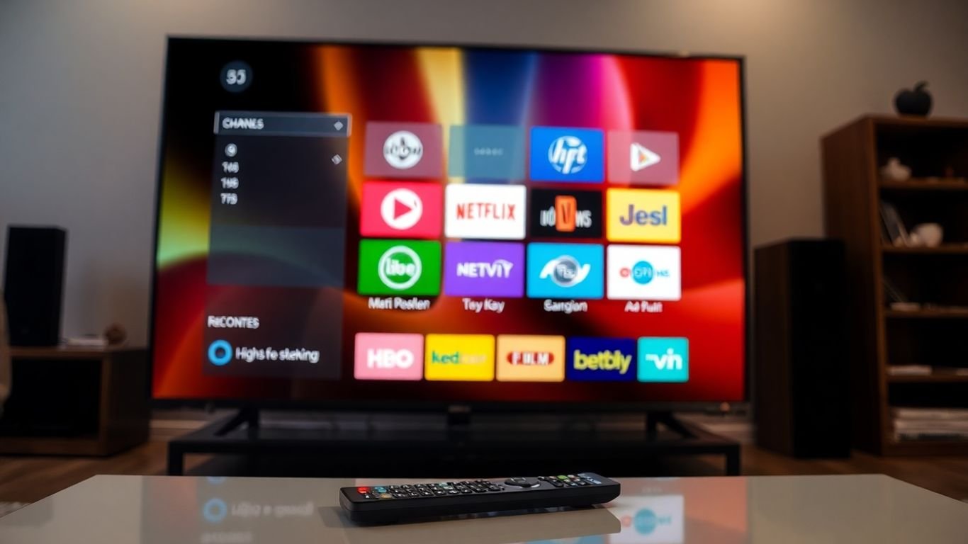 Écran de télévision avec logos de chaînes IPTV